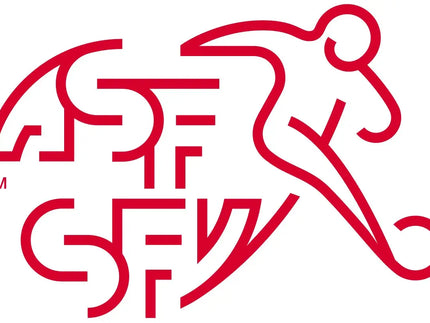 Logo rosso stilizzato con lettere asff integrate a silhouette dinamica di un calciatore in azione collezione svizzera