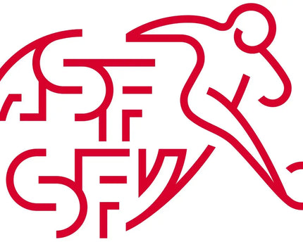 Logo rosso stilizzato con lettere asff integrate a silhouette dinamica di un calciatore in azione collezione svizzera