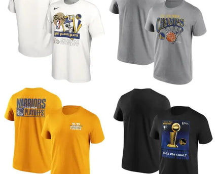 T-shirt bianche grigie oro e nere con grafiche nba golden state warriors da campione in cotone a maniche corte