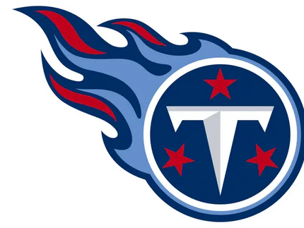 Logo tennessee titans con fiamma blu e rossa e tre stelle rosse intorno a una t bianca su cerchio blu navy