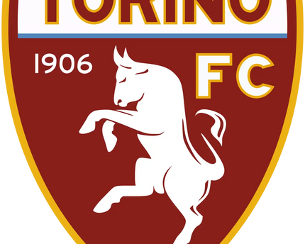 L’emblema ufficiale del torino fc con un cavallo bianco rampante su scudo granata con bordo dorato e nome del club.