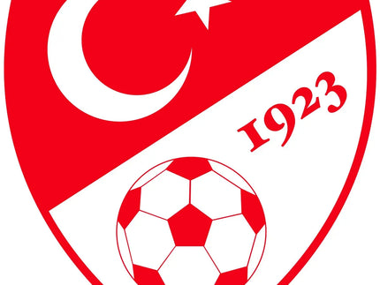 Cresta a scudo rossa e bianca con luna crescente, stella, anno 1923 e pallone da calcio nella collezione turchia