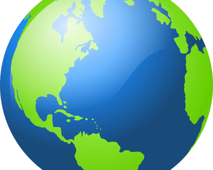 Un globo lucido e stilizzato con oceani blu vibranti e terre verdi brillante nella collezione tutti i prodotti nazionali