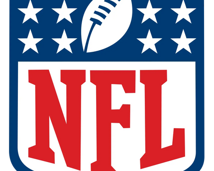 Logo ufficiale nfl con pallone da football bianco su scudo blu con 48 stelle e lettere rosse nfl in prodotti nfl