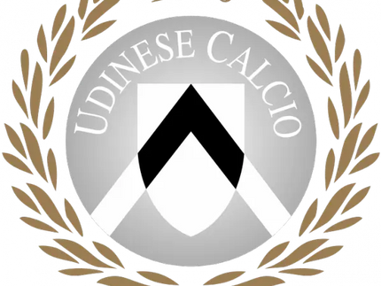 L’emblema di udinese calcio con uno scudo circolare argento, chevron bianco e nero e corona d’alloro oro 1896