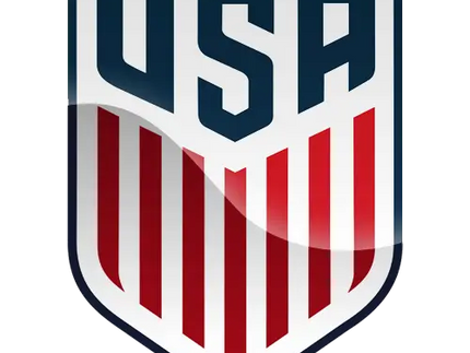 Il crest ufficiale della squadra di calcio usa con scritte blu navy e strisce rosse e bianche su scudo lucido
