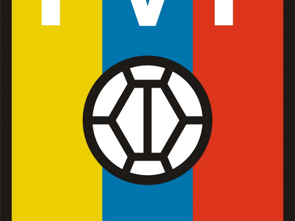 L’emblema del venezuelan con scudo a strisce verticali giallo blu rosso e la palla da calcio con lettere bianche fvf.
