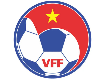Emblema della federazione calcistica vietnamita con pallone rosso bianco e blu sormontato da stella gialla sulla mezzaluna rossa