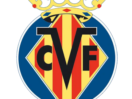 Il crest ufficiale del club deportivo villarreal con bordo blu e strisce rosse e gialle sotto corona dorata.