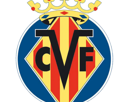 Il crest ufficiale del club deportivo villarreal con bordo blu e strisce rosse e gialle sotto corona dorata.