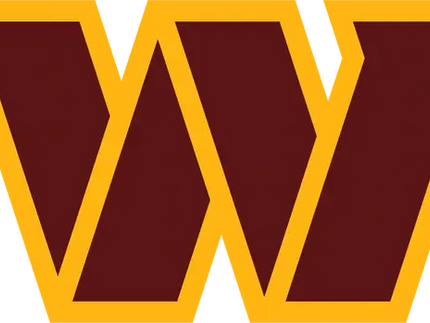 Logo stilizzato washington commanders con w marrone e oro su sfondo bianco