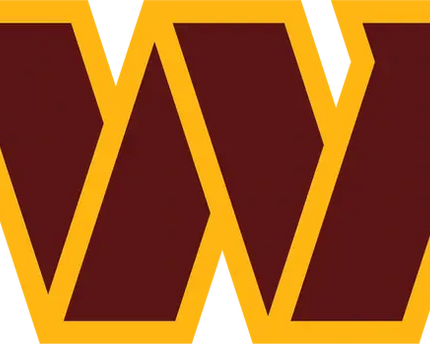 Logo stilizzato washington commanders con w marrone e oro su sfondo bianco