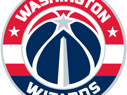 Il logo ufficiale dei washington wizards con pallone da basket blu e bianco e strisce rosse e bianche.