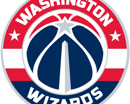 Il logo ufficiale dei washington wizards con pallone da basket blu e bianco e strisce rosse e bianche.