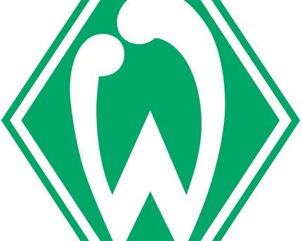 Logo verde e bianco a forma di diamante con una w stilizzata dalle linee curve nella collezione werder bremen