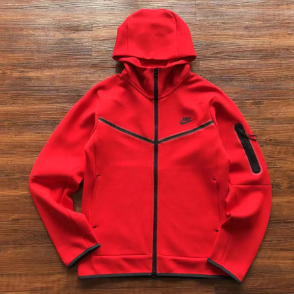 Felpa con cappuccio nike tech 2021 22 replica in tessuto fleece rosso con zip e dettagli neri