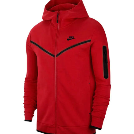 Felpa con cappuccio nike tech 2021/22 replica rossa con zip frontale e dettagli neri in tessuto tech fleece