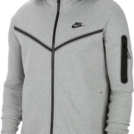 Felpa con cappuccio Nike Tech grigia 2021 22 replica in fleece con zip nera cuciture a contrasto e tasca laterale