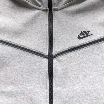 Felpa con cappuccio nike tech grigia 2021 22 replica in tessuto heathered con zip e logo neri frontale
