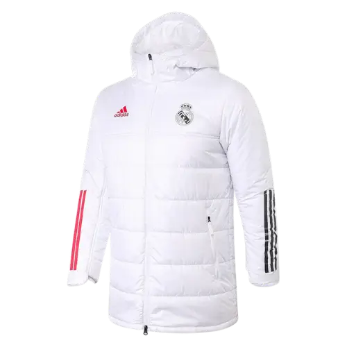 WHITE REAL MADRID 2021 WINTER JACKET WITH HOOD AND ZIP