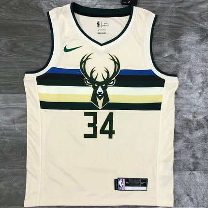 Maglia NBA Bianca con Logo Milwaukee Buks 2021/22