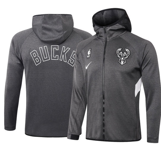 Giacca a Zip con Cappuccio NBA Grigia Milwaukee Bucks 2021/22