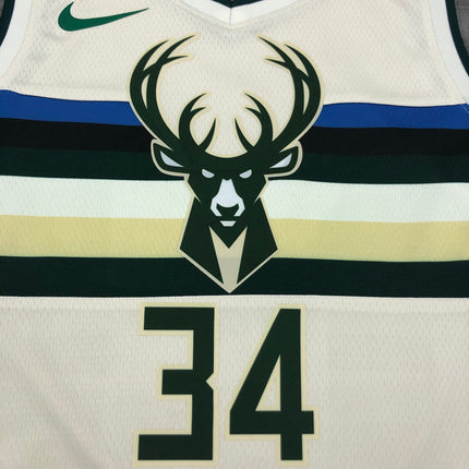 Maglia NBA Bianca con Logo Milwaukee Buks 2021/22