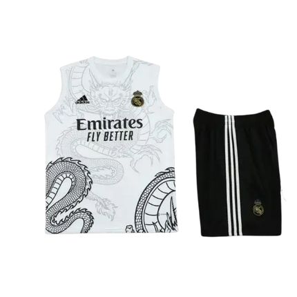 REAL MADRID 2023/24 SLEEVELESS JERSEY + TRAINING SHORTS KIT WHITE