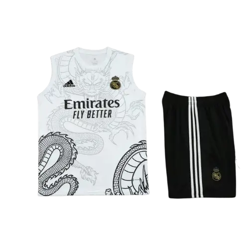 REAL MADRID 2023/24 SLEEVELESS JERSEY + TRAINING SHORTS KIT WHITE