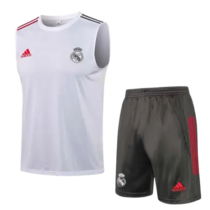 WHITE SLEEVELESS JERSEY KIT + REAL MADRID SHORTS 2021/22