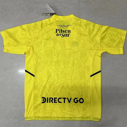 Maglia da portiere gialla colo-colo 2022 23 con motivo geometrico e loghi sponsor neri
