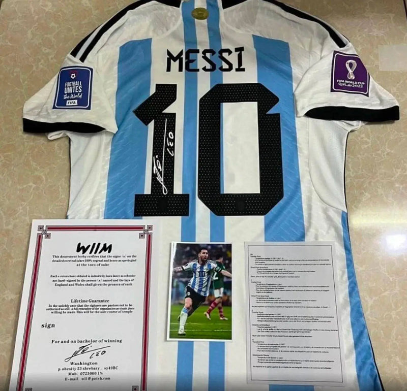 LIMITED EDITION ARGENTINA WORLD CUP FINAL JERSEY SIGNED LIONEL MESSI VERSION (JERSEY DOES NOT HAVE CERTIFICATES)
