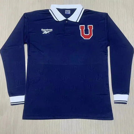 Maglia maniche lunghe universidad de chile home 1998 99 polo reebok blu navy con colletto e polsini bianchi logo rosso u e scritta in rilievo