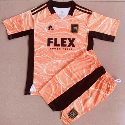 Maglia mls 2 portiere los angeles fc 2022/23 kit goalkeeper giovanile arancione nero con logo adidas e sponsor flex power tools