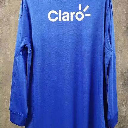 Maglia retro a maniche lunghe universidad de chile home 2011/12 blu vista posteriore con logo claro bianco