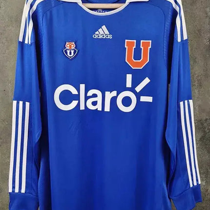 Maglia retro a maniche lunghe universidad de chile home 2011 12 blu reale con bordo bianco e rosso logo arancione u adidas e sponsor claro