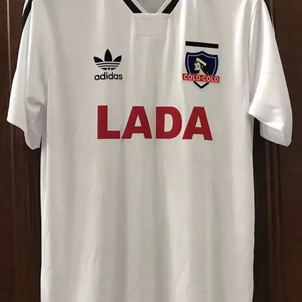 Maglia retro colo-colo home 1991/92 bianca adidas da calcio con rifiniture nere scritta rossa lada e stemma colo-colo sul petto