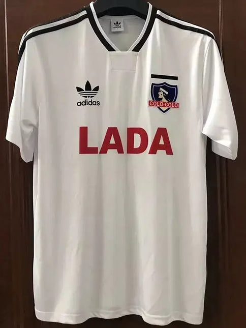 Maglia retro colo-colo home 1991/92 bianca adidas da calcio con rifiniture nere scritta rossa lada e stemma colo-colo sul petto