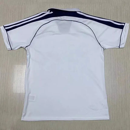 Maglia retro universidad de chile 2000/01 bianca con righe blu navy sulle spalle e bordo maniche in cotone sportivo
