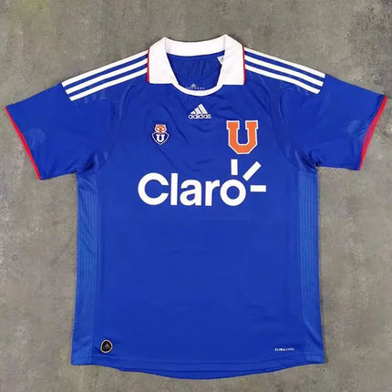 Maglia retro universidad de chile home 2011 12 adidas calcio royal blue con bordo bianco e rosso e logo claro sul petto