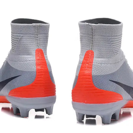Scarpe da calcio Nike Mercurial Superfly V Replica grigie e arancioni con tomaia in maglia testurizzata e swoosh nero
